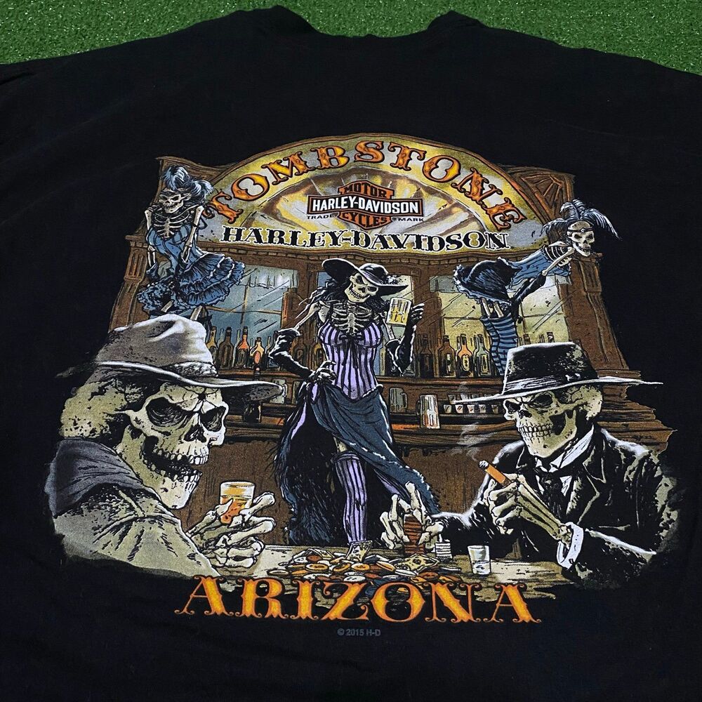 Harley-Davidson Tombstone AZ Skeleton Poker Tee 2XL Black Pocket T-Shirt 2015